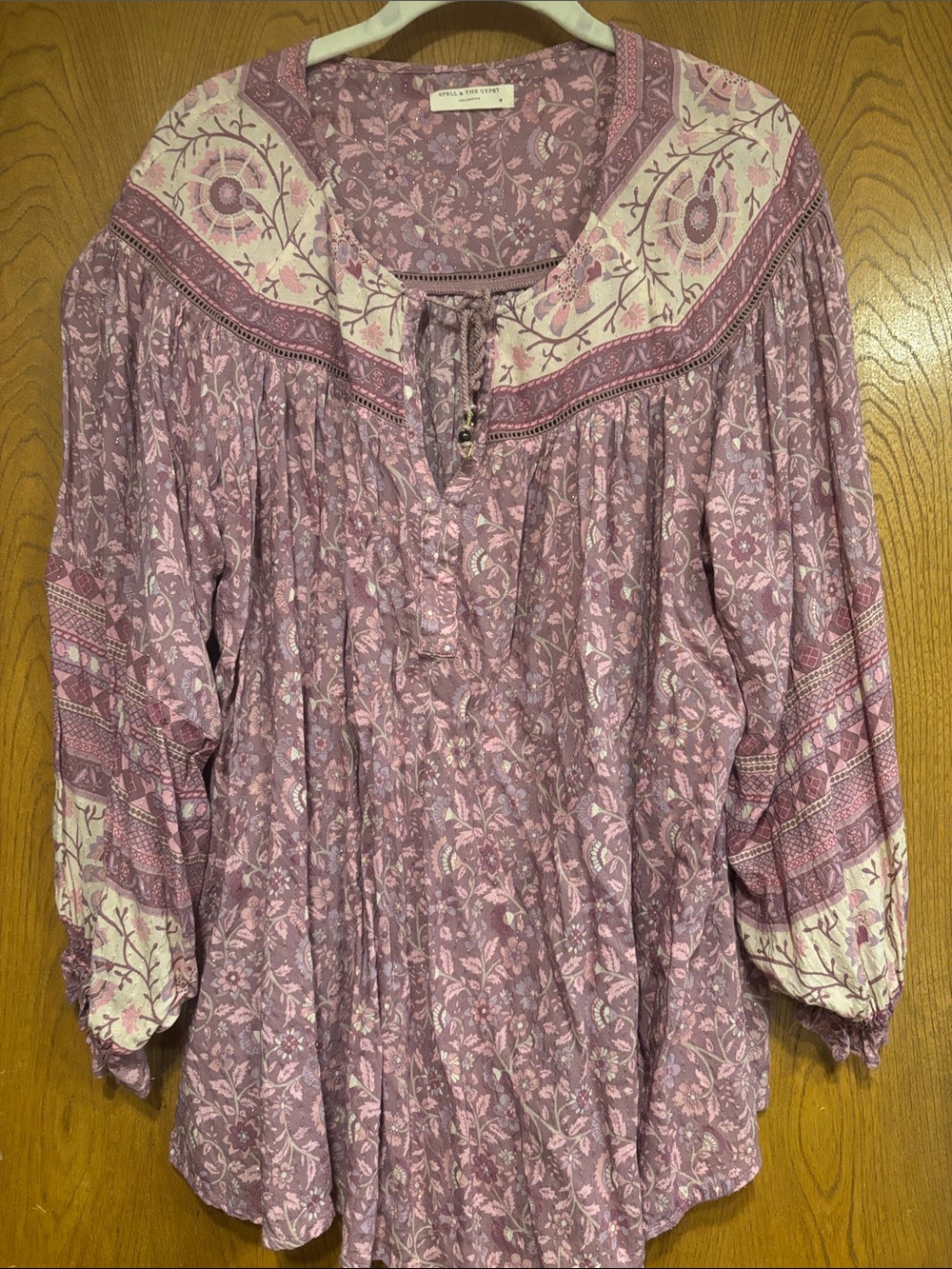 Spell Mauve Floral Peasant Tunic